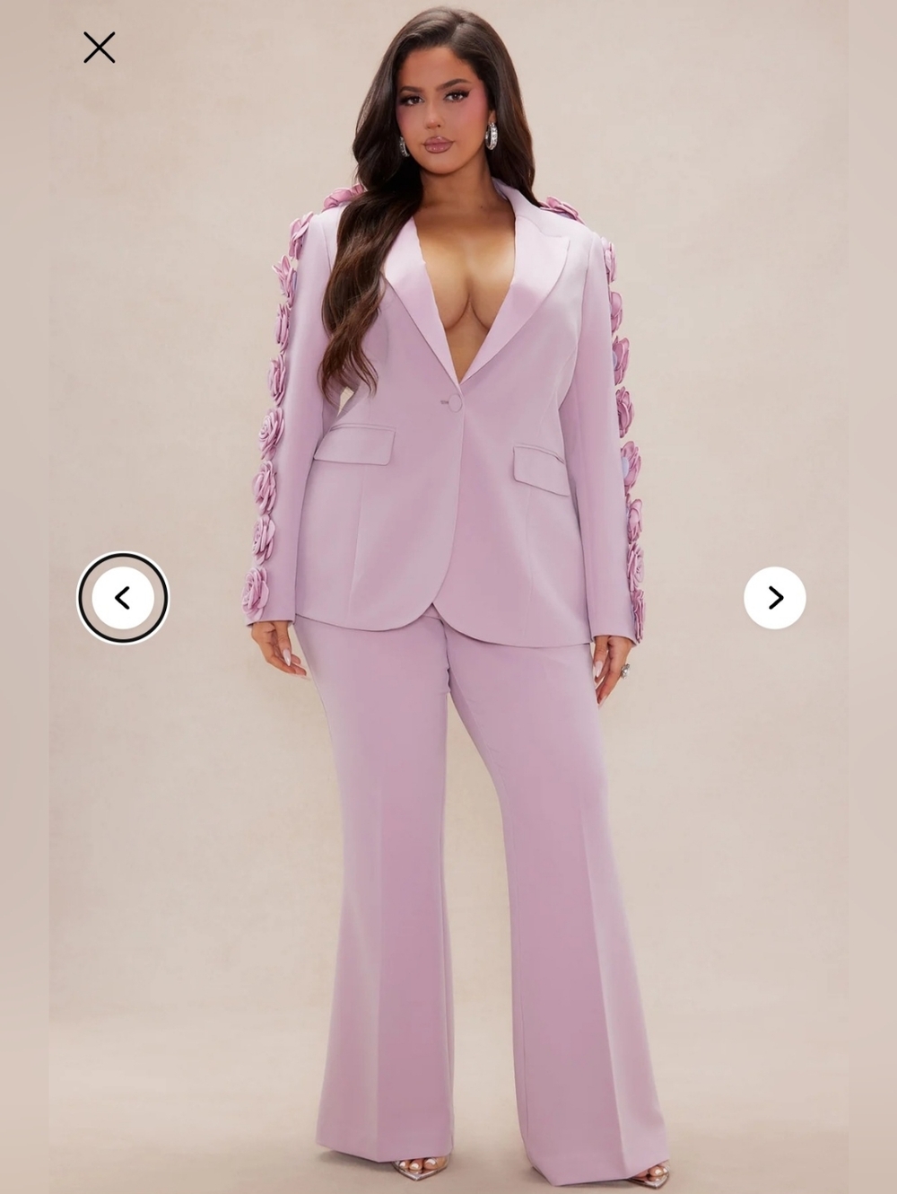 Fashion Nova Womens Luxe Floral-Trim Blazer & Wide-Leg Pants Set